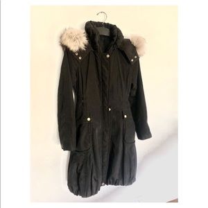 Fox Fur Hooded Black Winter Coat